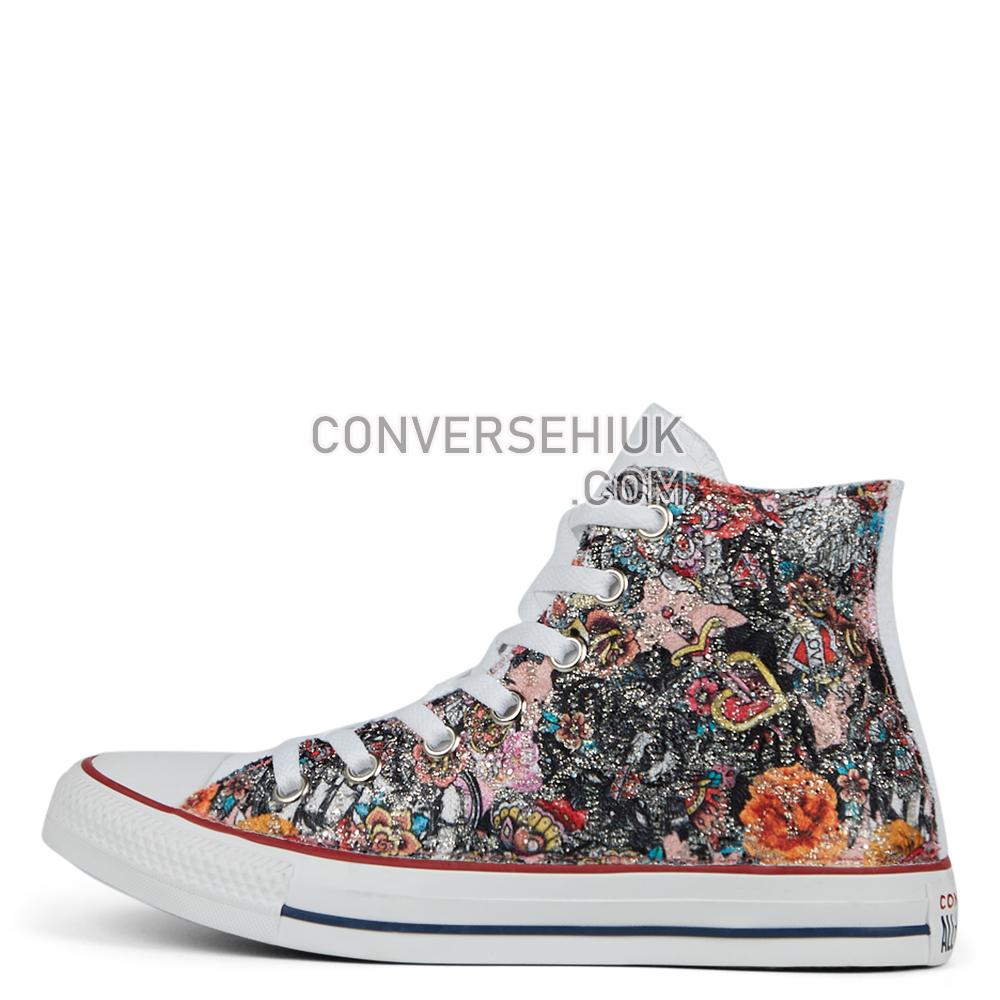 Converse Unisex Glitter Tattoo Chuck Taylor All Star High Top Lace Glitter Skull 167405C Shoes