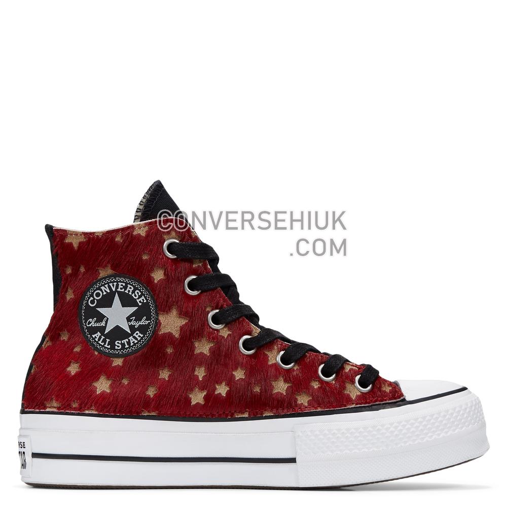 Converse Womens Metallic Fur Chuck Taylor All Star Platform High Top Black/maroon Stars Fur 566465C Shoes