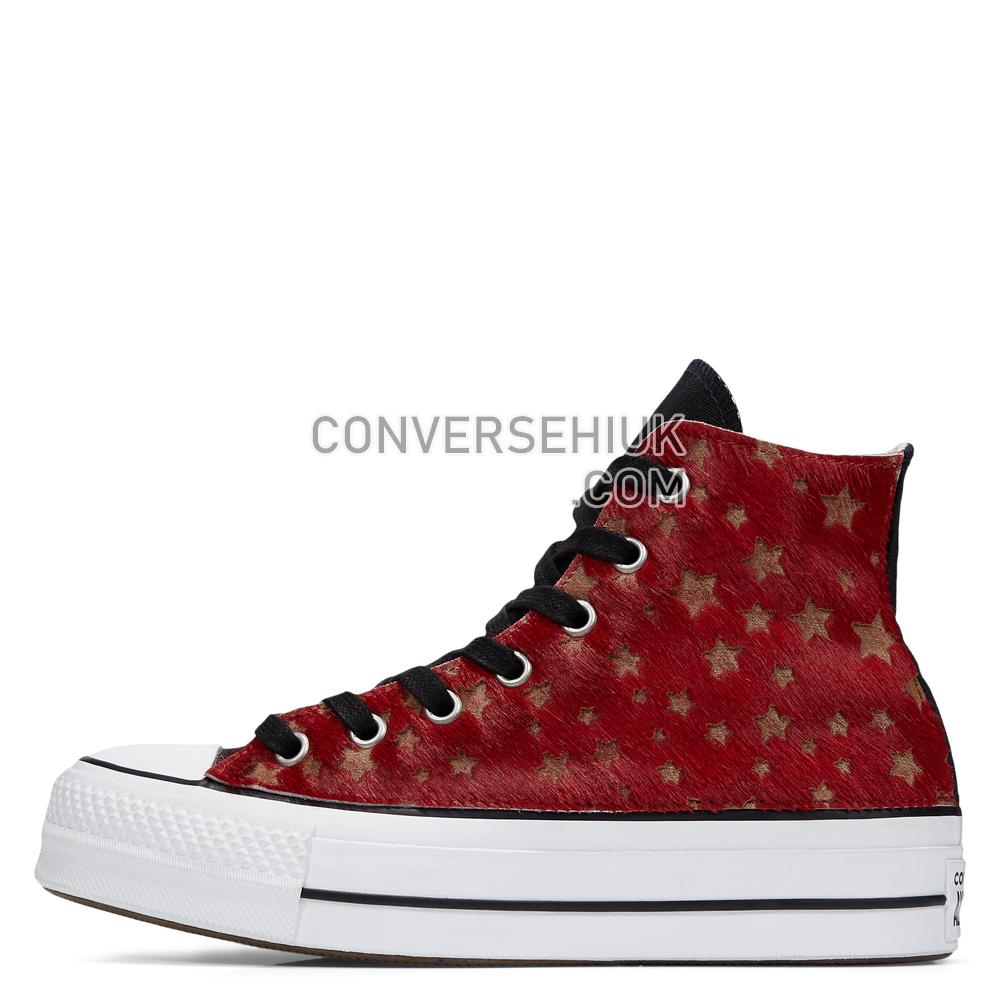 Converse Womens Metallic Fur Chuck Taylor All Star Platform High Top Black/maroon Stars Fur 566465C Shoes