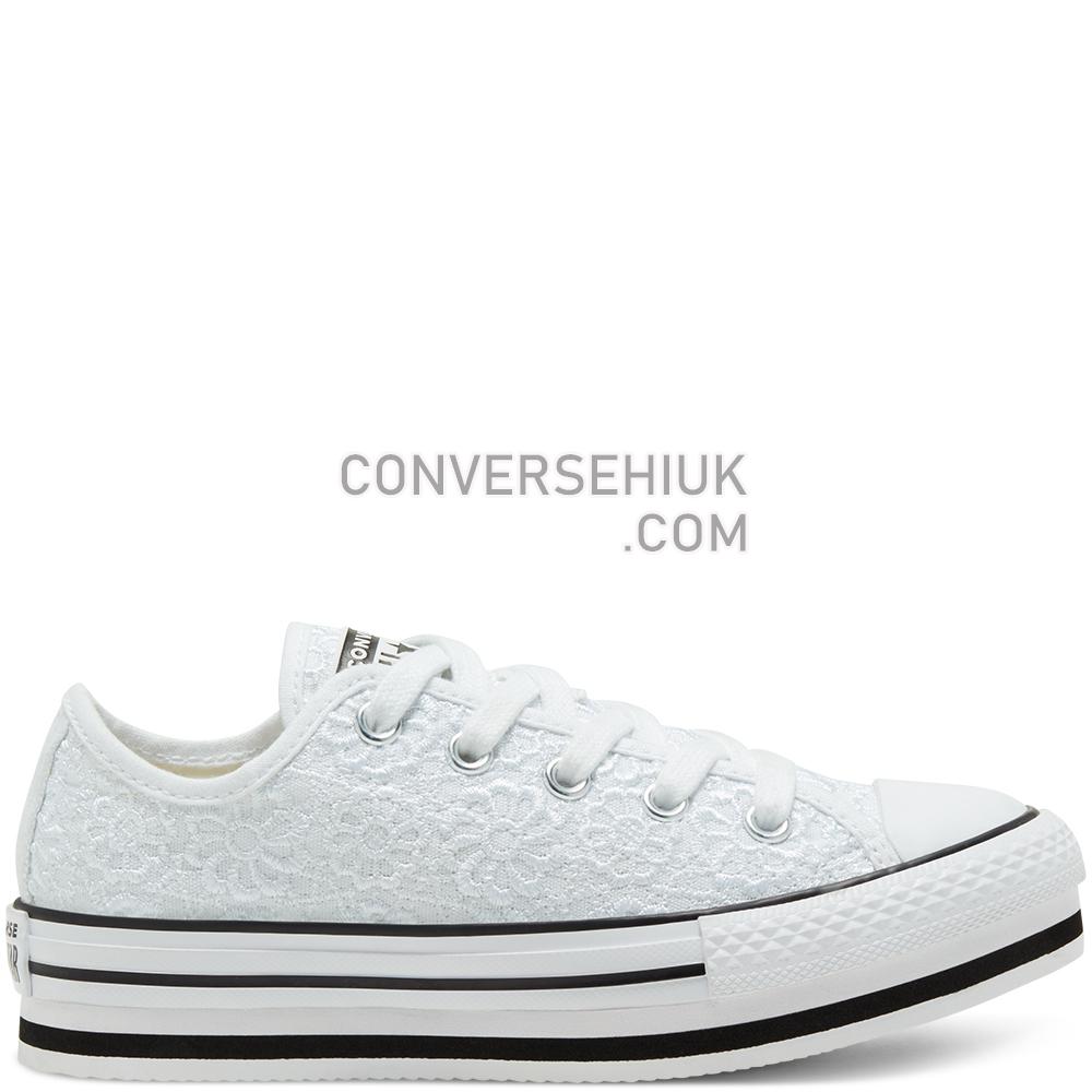 Converse Older Daisy Crochet Platform Chuck Taylor All Star Low Top White/white/black 668933C Shoes