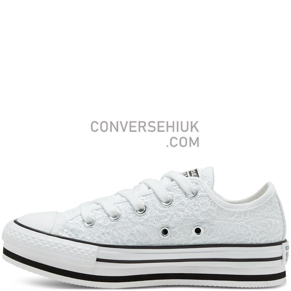 Converse Older Daisy Crochet Platform Chuck Taylor All Star Low Top White/white/black 668933C Shoes