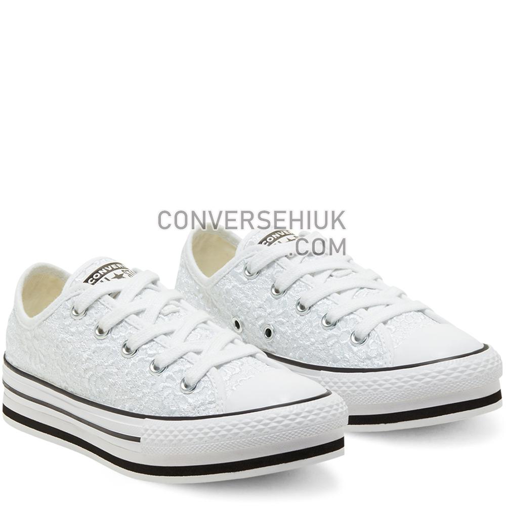 Converse Older Daisy Crochet Platform Chuck Taylor All Star Low Top White/white/black 668933C Shoes