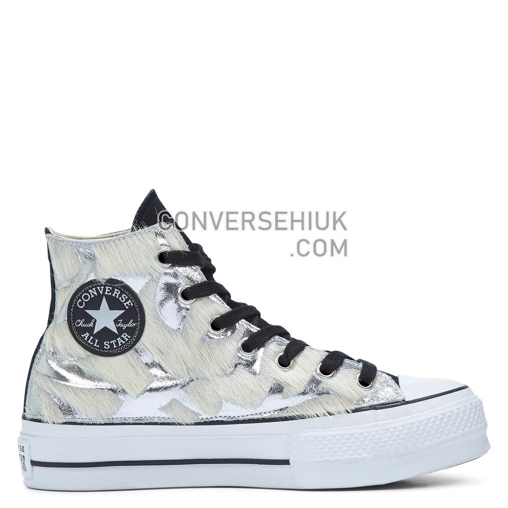 Converse Womens Metallic Fur Chuck Taylor All Star Platform High Top Black/silver Metal Fur 566466C Shoes