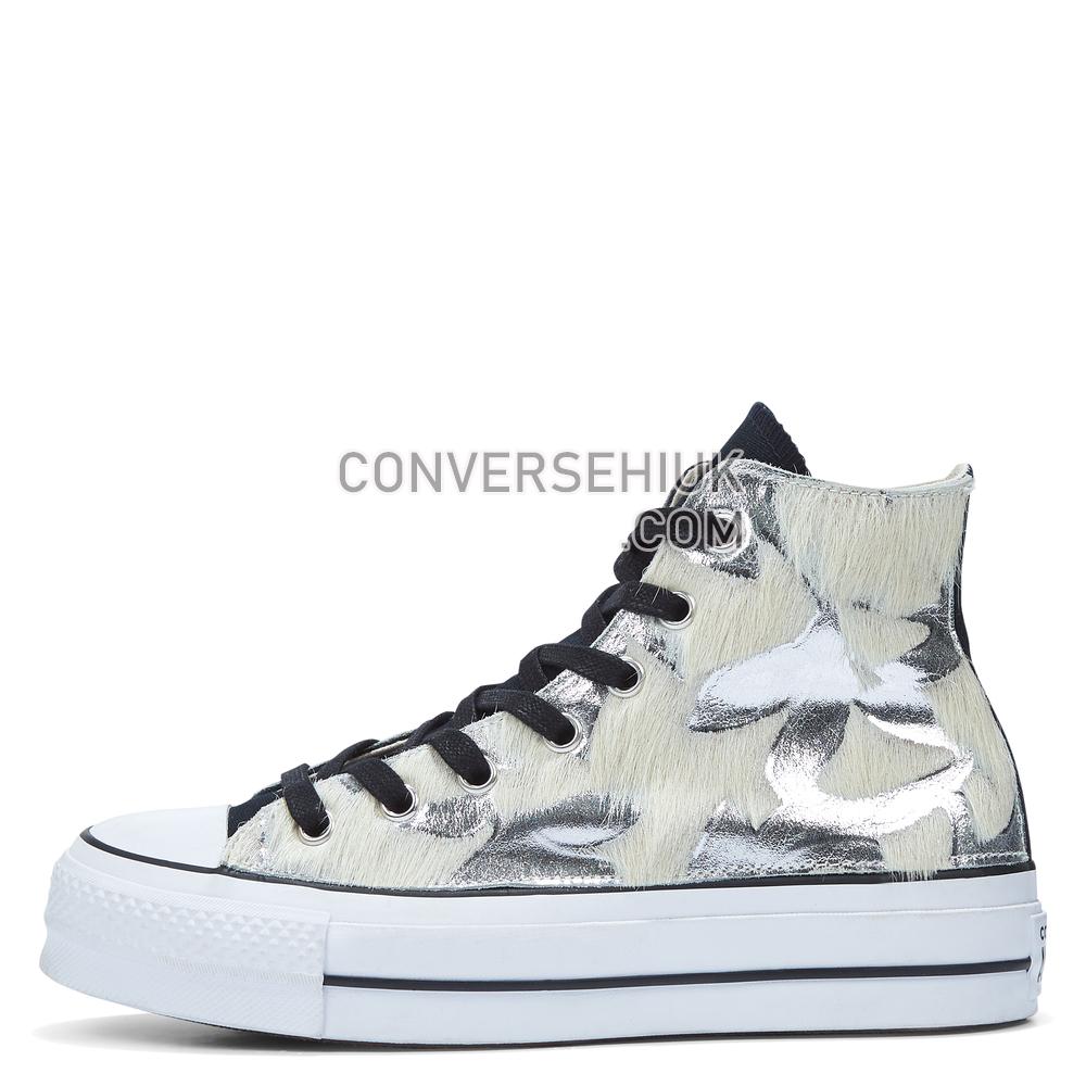 Converse Womens Metallic Fur Chuck Taylor All Star Platform High Top Black/silver Metal Fur 566466C Shoes