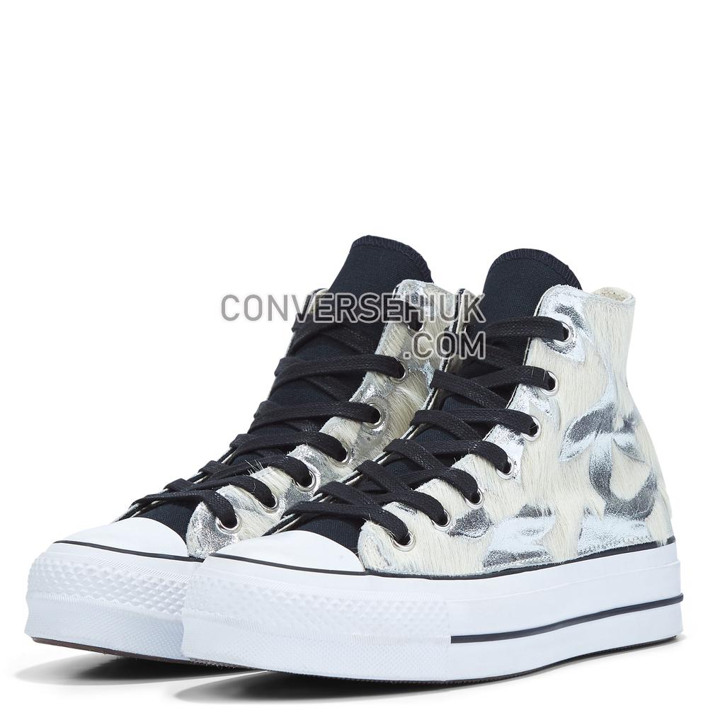 Converse Womens Metallic Fur Chuck Taylor All Star Platform High Top Black/silver Metal Fur 566466C Shoes