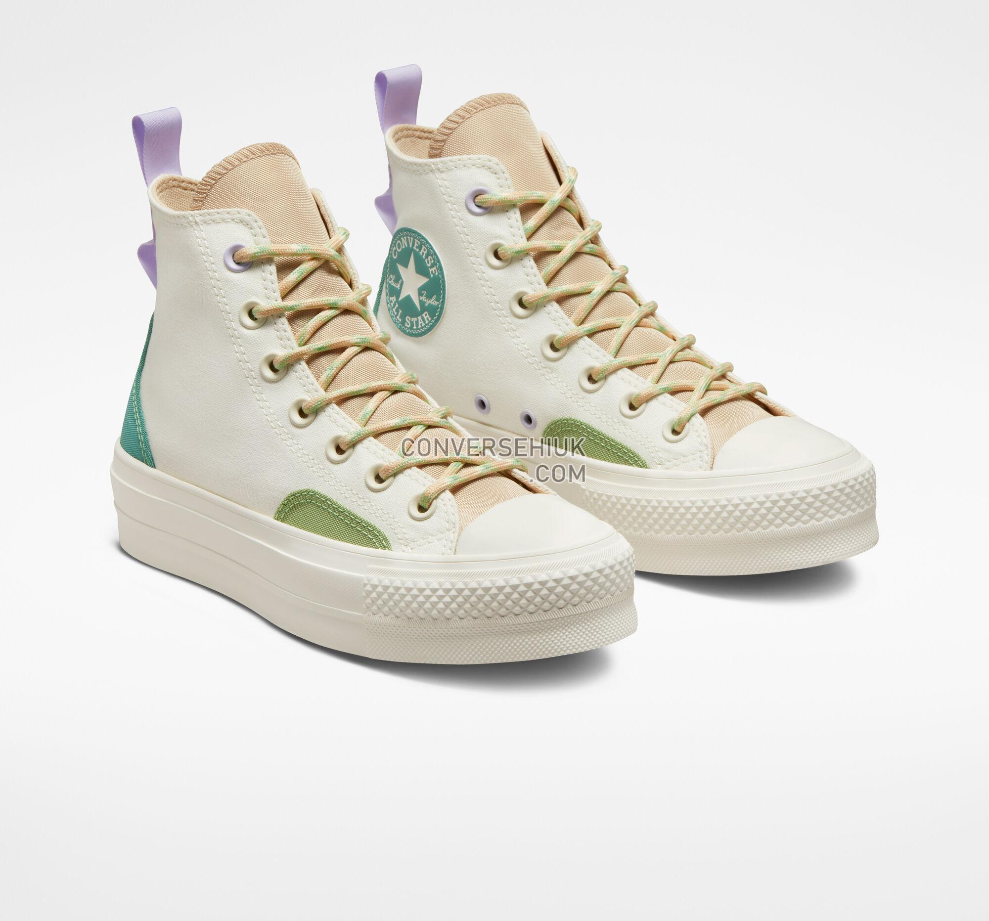 Converse Chuck Taylor All Star Lift Platform Colorblock Overlay Egret/Oat Milk/Algae Coast A05127C Shoes