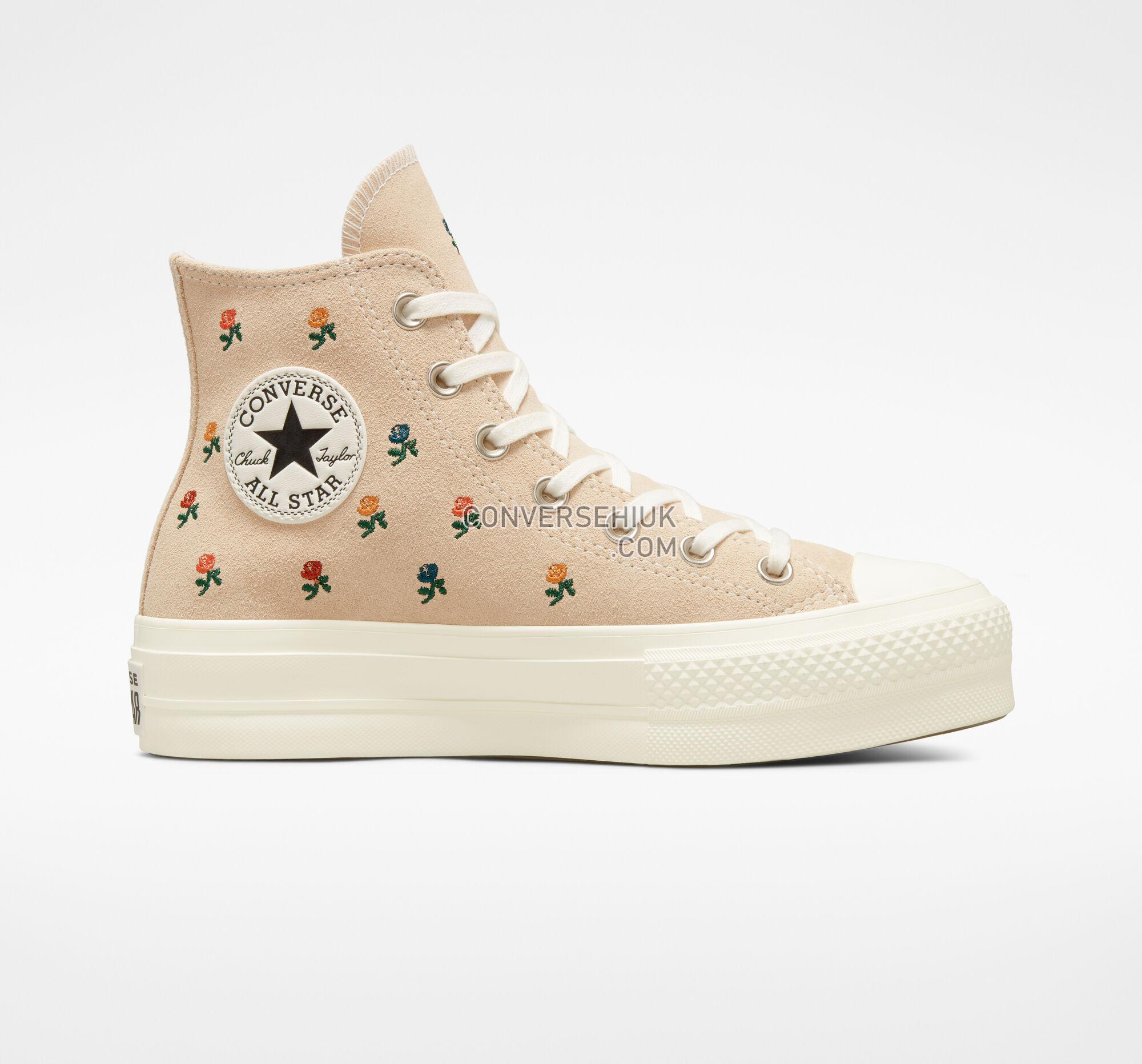 Converse Chuck Taylor All Star Lift Platform Embroidered Roses Farro/Egret/Midnight Clover A04300C Shoes