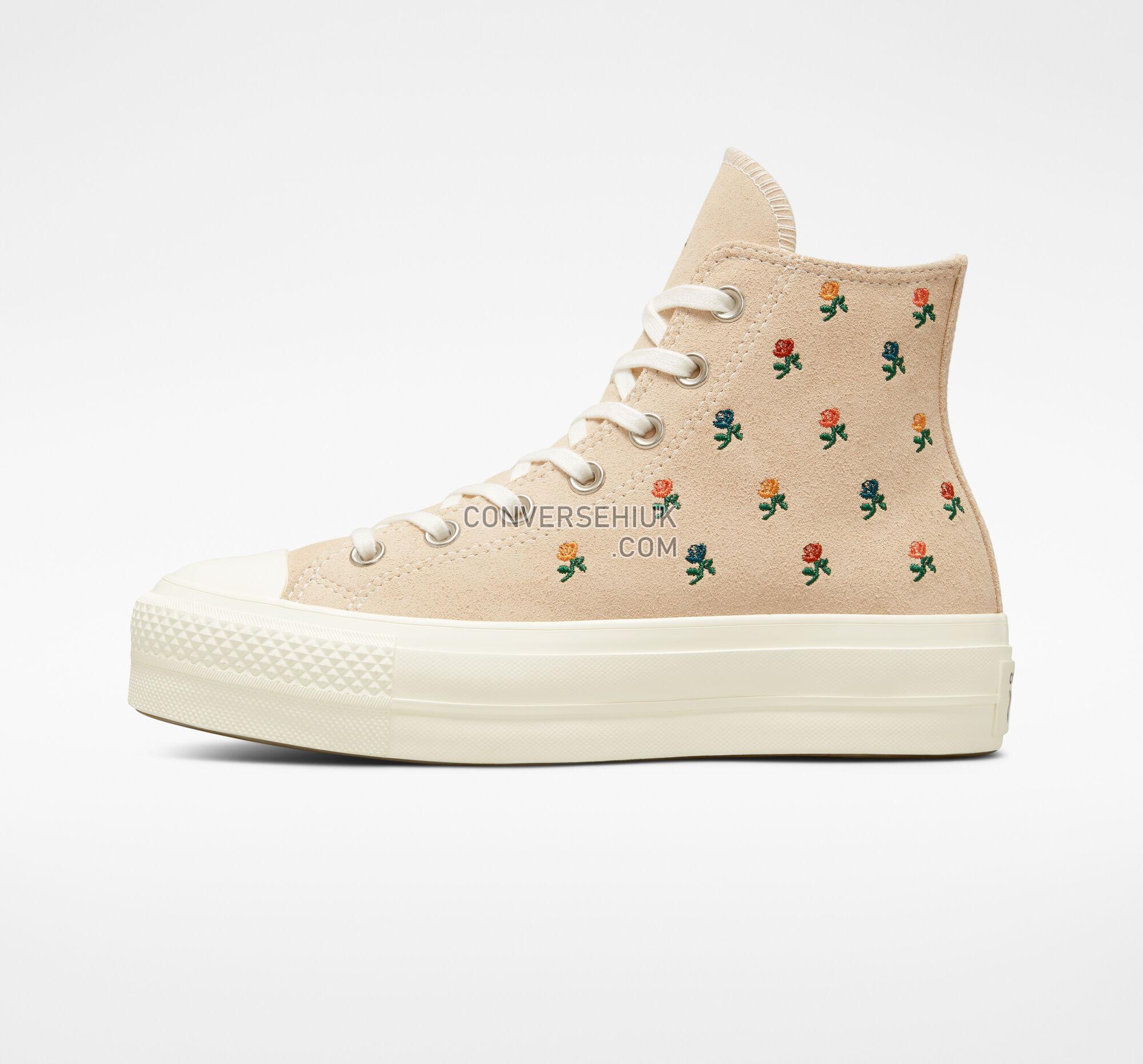 Converse Chuck Taylor All Star Lift Platform Embroidered Roses Farro/Egret/Midnight Clover A04300C Shoes