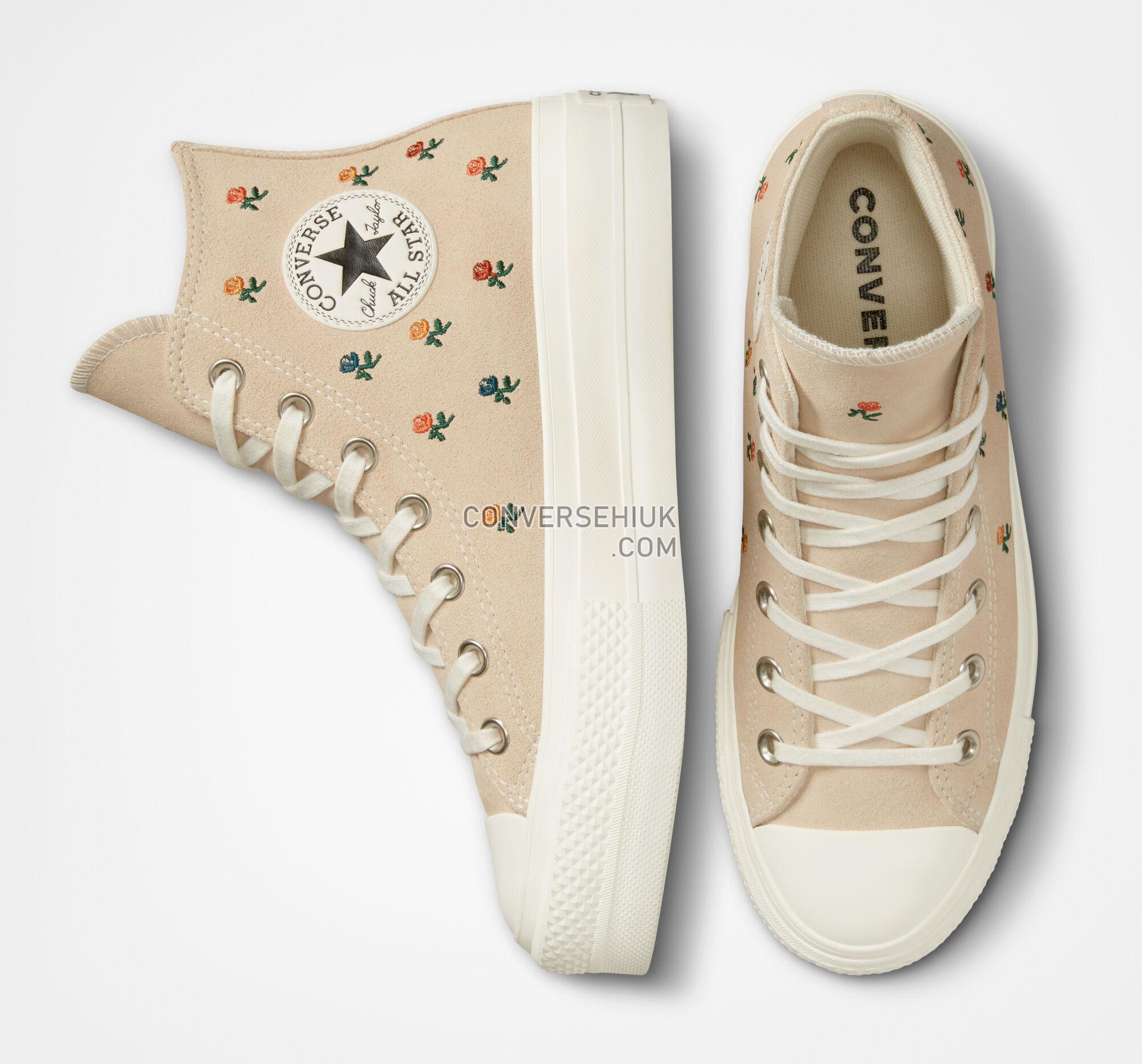 Converse Chuck Taylor All Star Lift Platform Embroidered Roses Farro/Egret/Midnight Clover A04300C Shoes