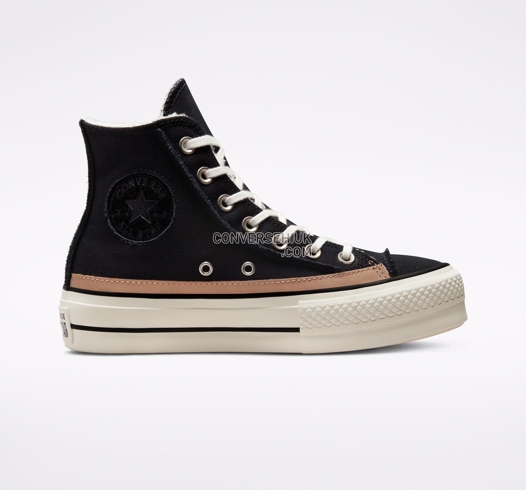 Converse Chuck Taylor All Star Lift Platform Raw Edge Black/Egret/Champagne Tan 573191C Shoes