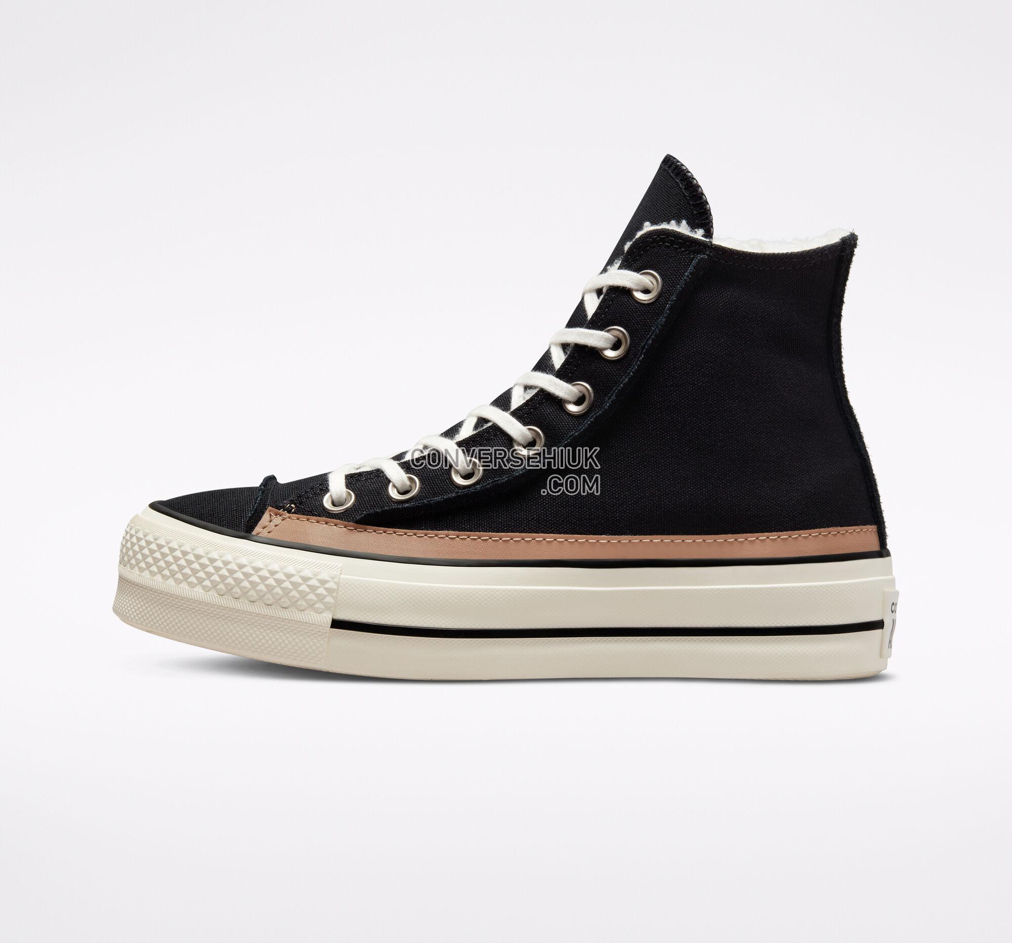 Converse Chuck Taylor All Star Lift Platform Raw Edge Black/Egret/Champagne Tan 573191C Shoes