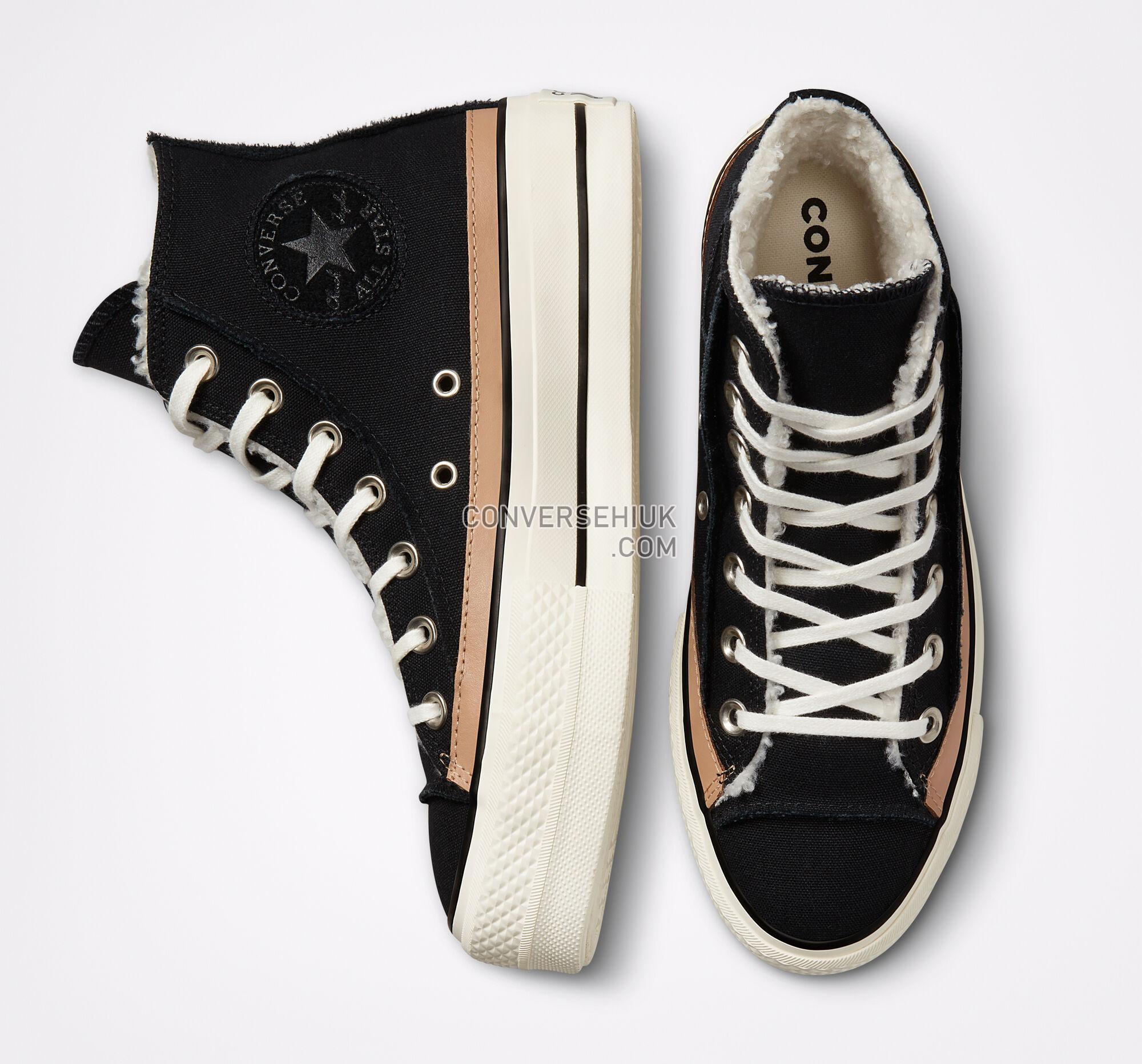 Converse Chuck Taylor All Star Lift Platform Raw Edge Black/Egret/Champagne Tan 573191C Shoes