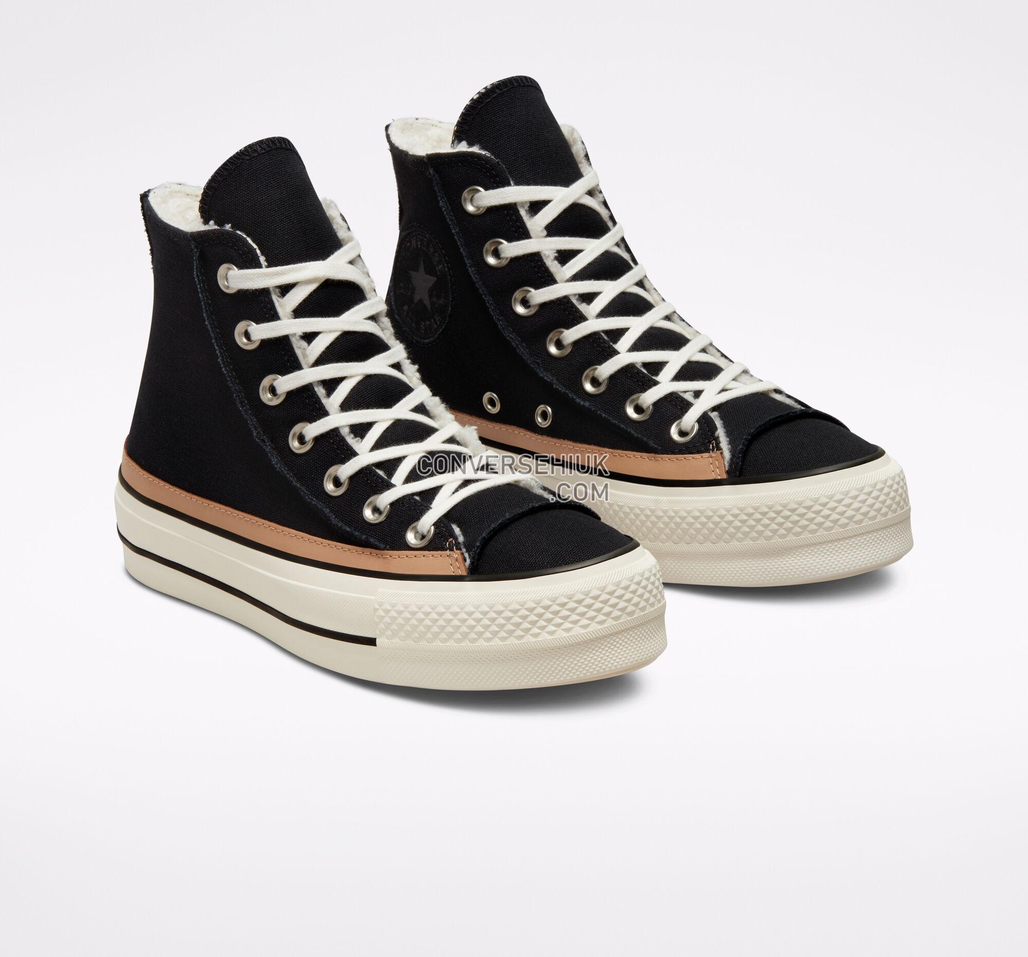 Converse Chuck Taylor All Star Lift Platform Raw Edge Black/Egret/Champagne Tan 573191C Shoes