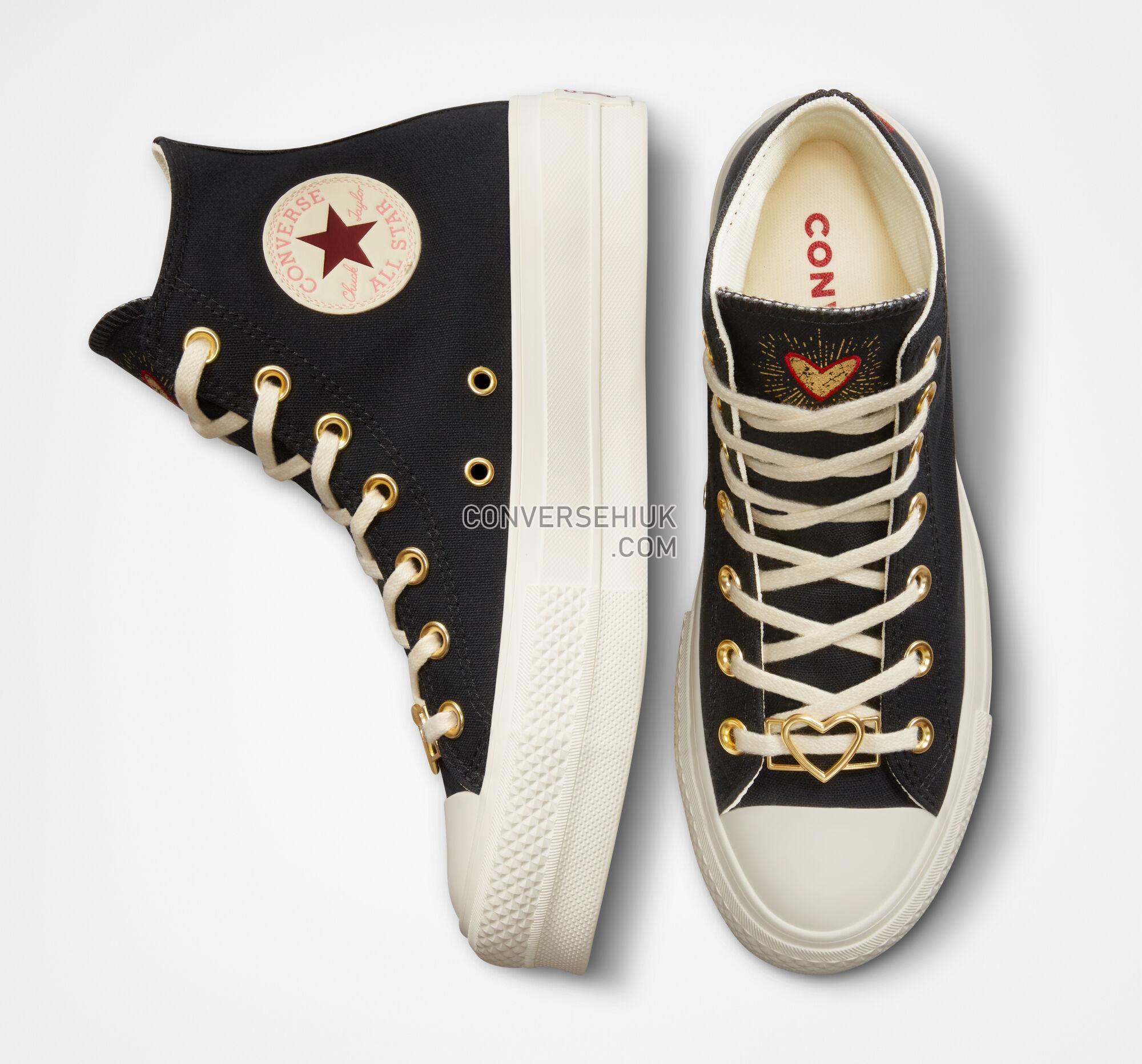 Converse Chuck Taylor All Star Lift Platform Hearts Black/Egret/Back Ally Brick A05138C Shoes