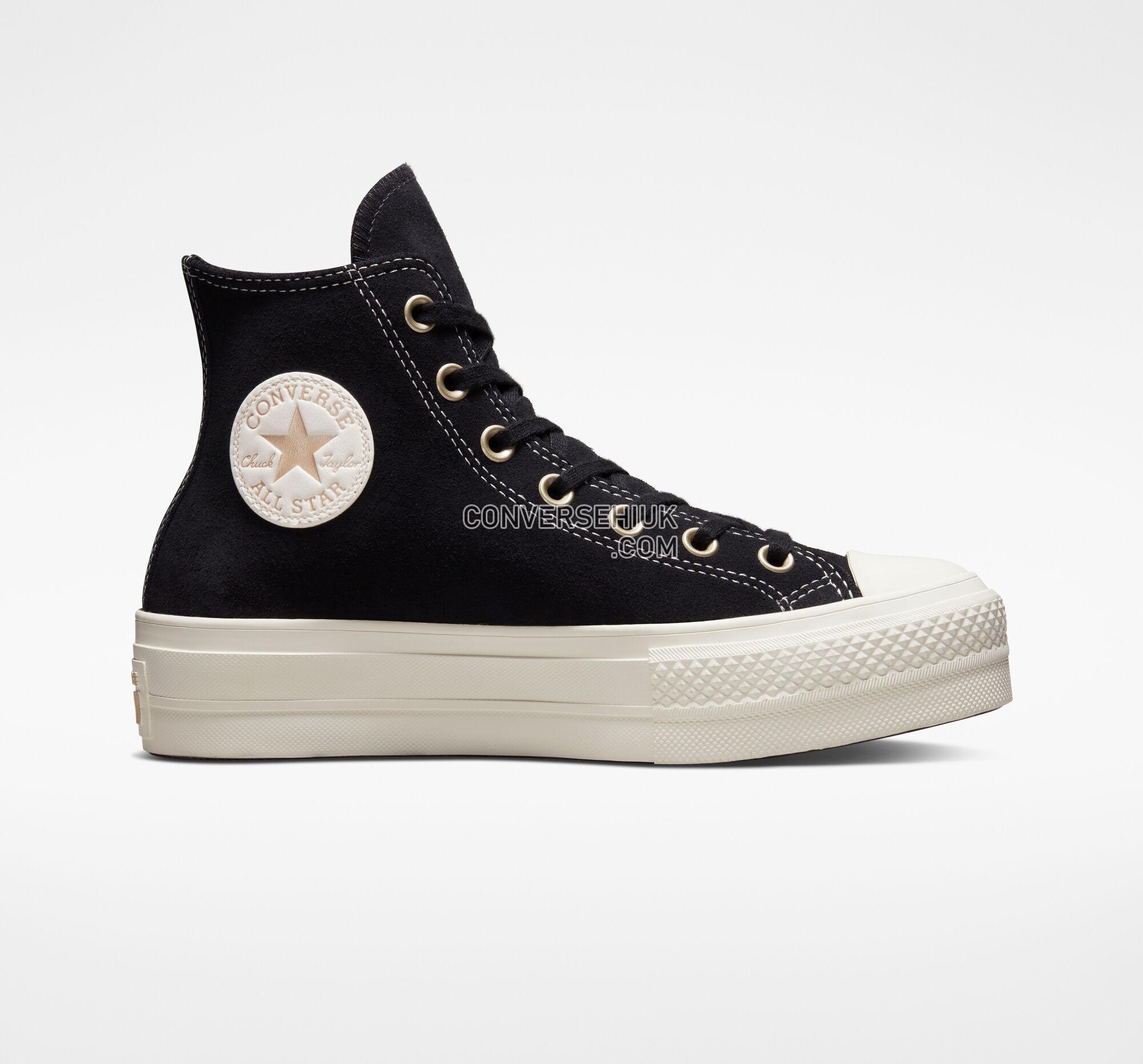 Converse Chuck Taylor All Star Lift Platform Suede Studs Black/Light Gold/Egret A04271C Shoes