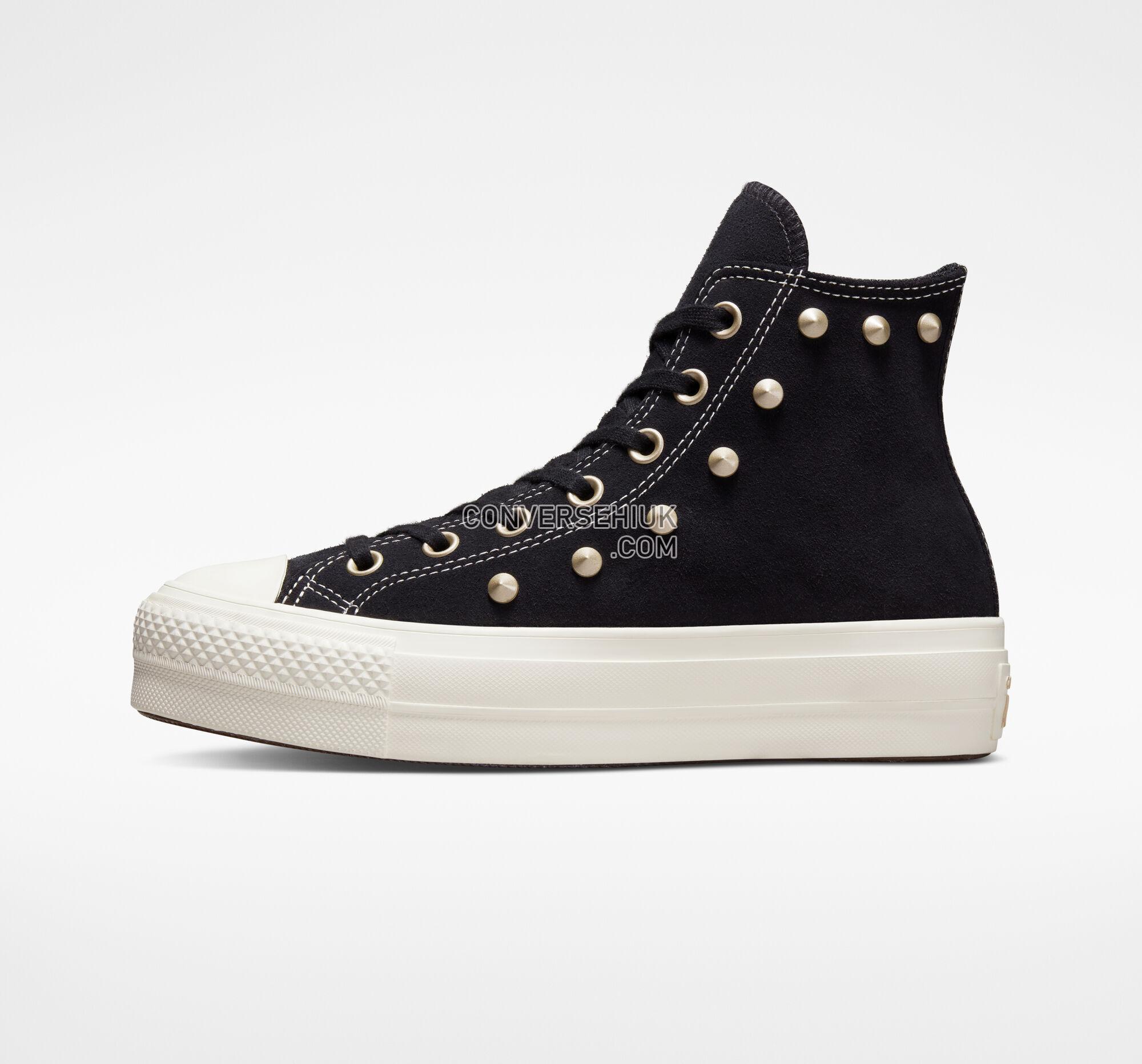 Converse Chuck Taylor All Star Lift Platform Suede Studs Black/Light Gold/Egret A04271C Shoes