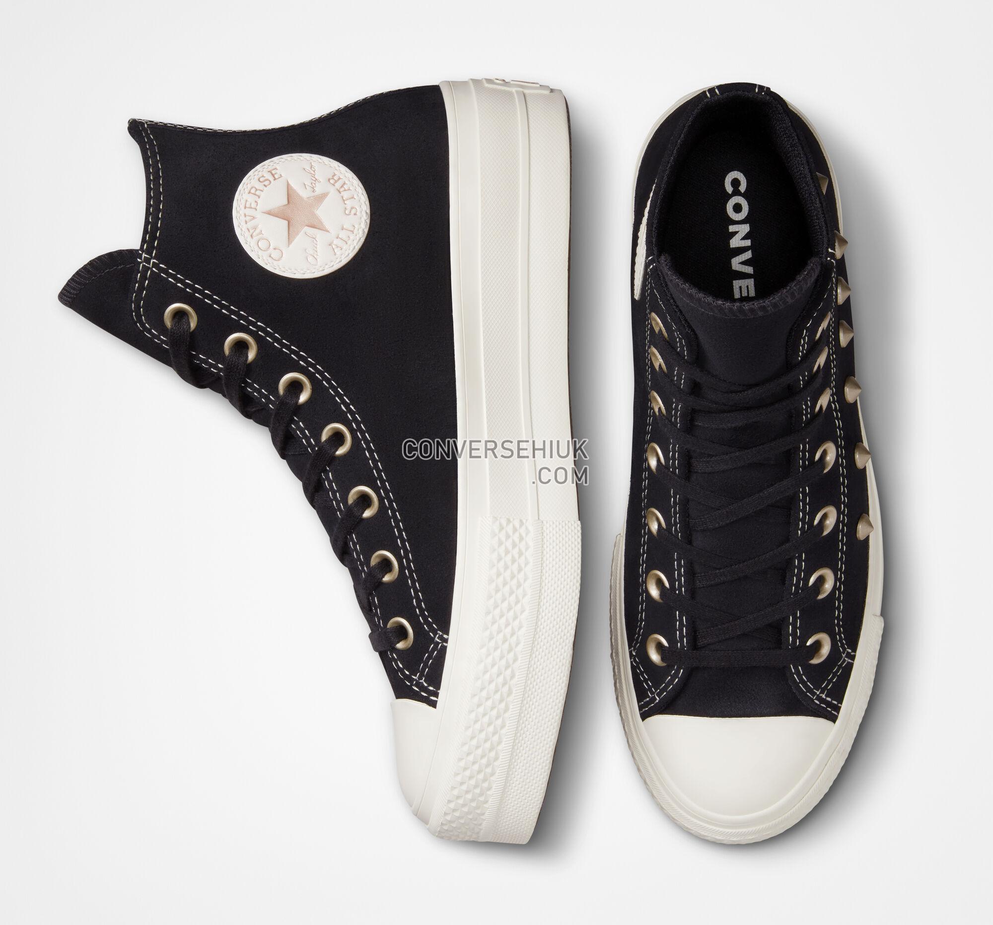 Converse Chuck Taylor All Star Lift Platform Suede Studs Black/Light Gold/Egret A04271C Shoes