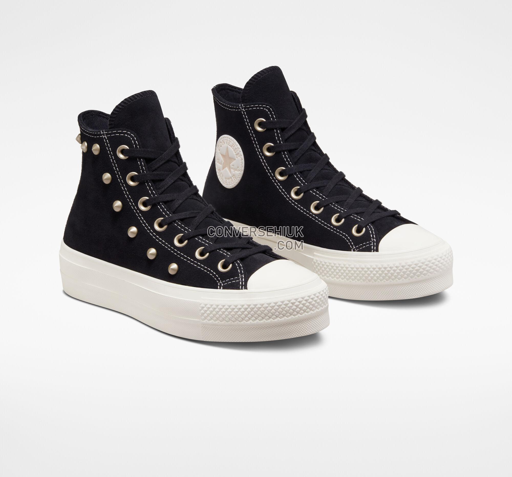 Converse Chuck Taylor All Star Lift Platform Suede Studs Black/Light Gold/Egret A04271C Shoes