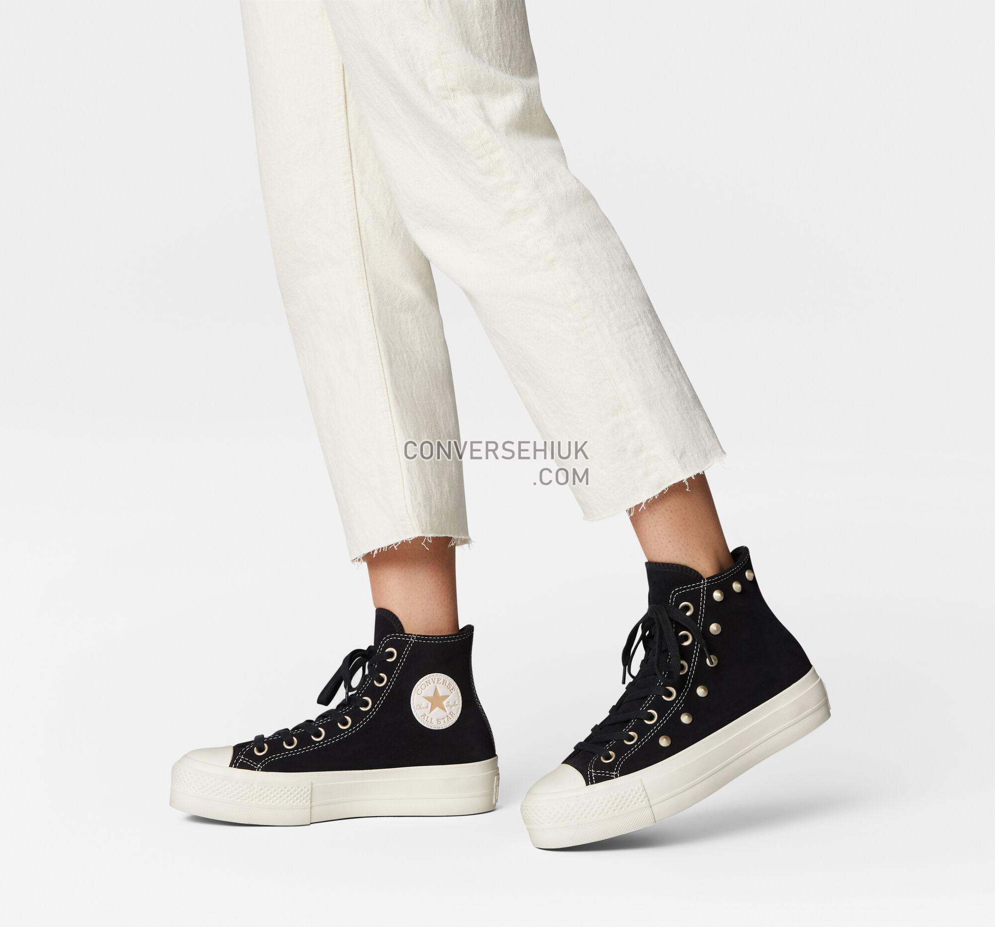 Converse Chuck Taylor All Star Lift Platform Suede Studs Black/Light Gold/Egret A04271C Shoes