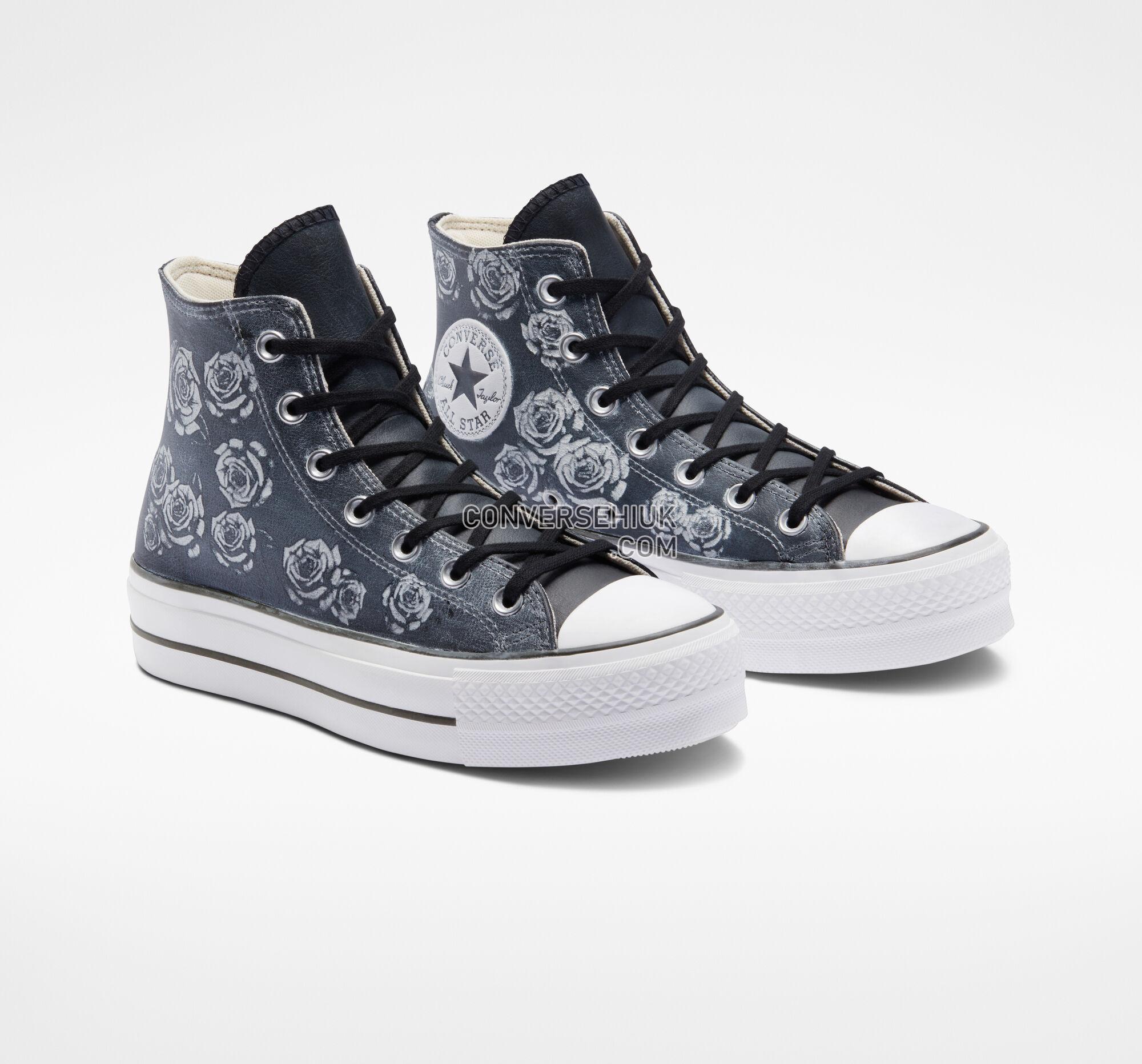 Converse Chuck Taylor All Star Lift Platform Leather Rose Garden Black Roses A04311C Shoes