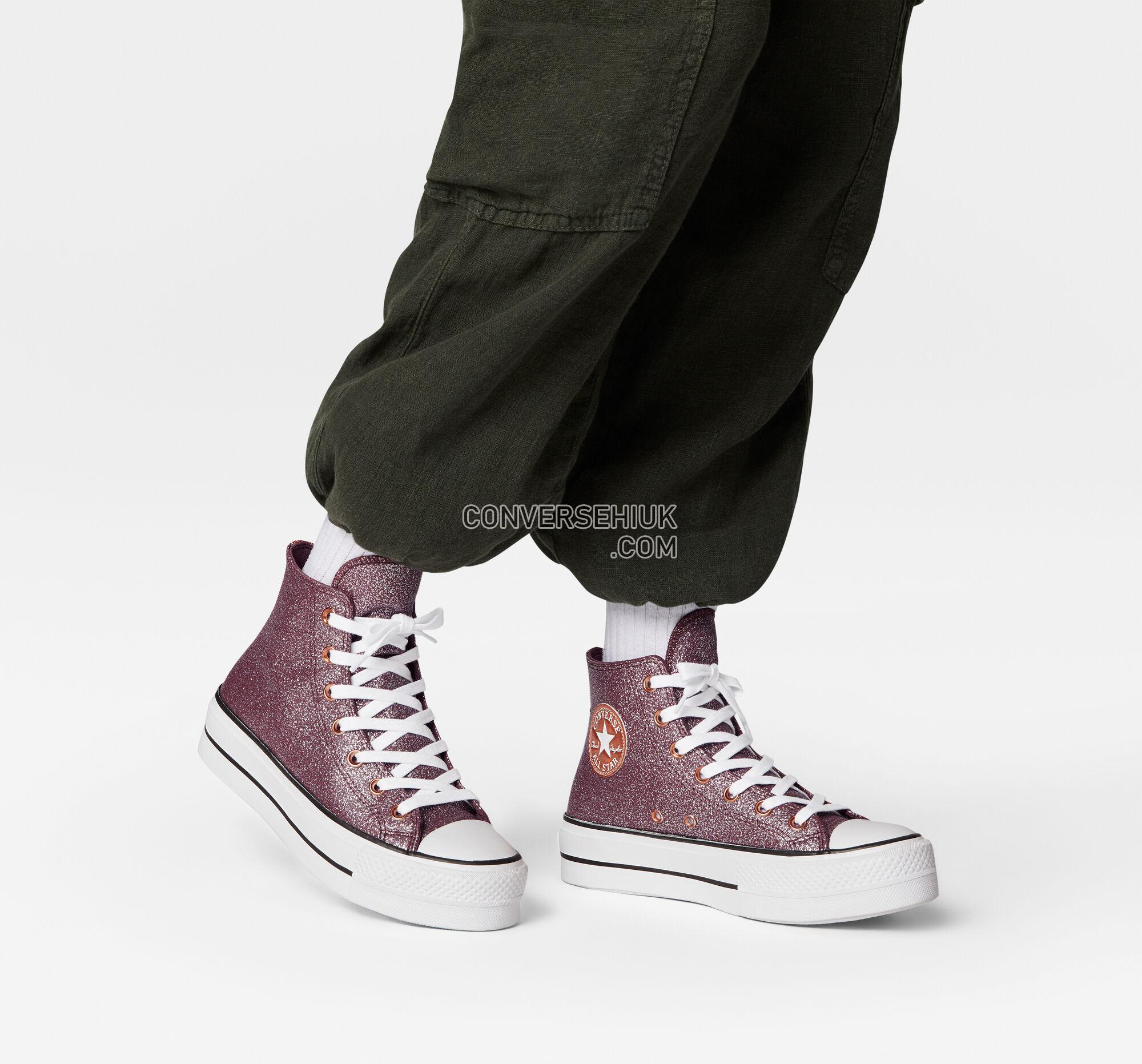 Converse Chuck Taylor All Star Lift Platform Metallic Glitter Dark Wine/Copper/White A03240C Shoes