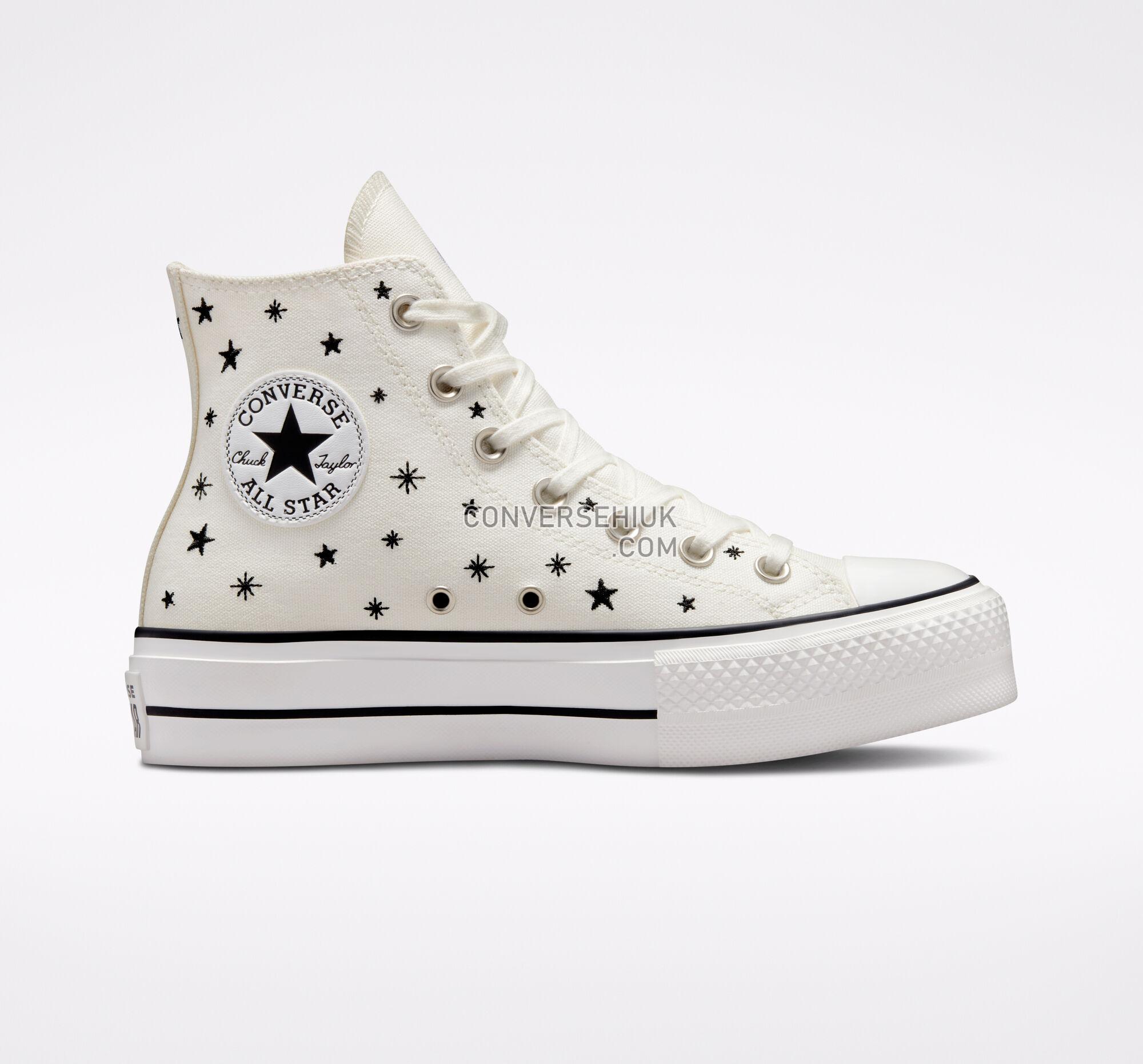 Converse Chuck Taylor All Star Lift Platform Embroidered Stars Egret/Black/Moonstone Violet A03724C Shoes