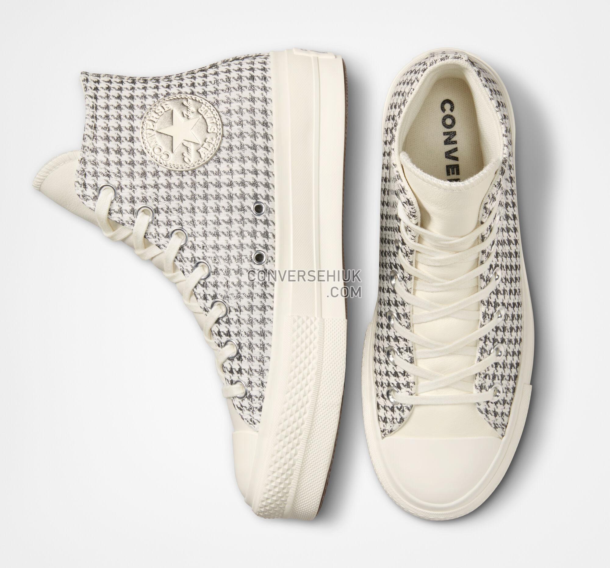 Converse Chuck Taylor All Star Lift Platform Houndstooth Shine Egret/Pure Silver/Egret A04276C Shoes