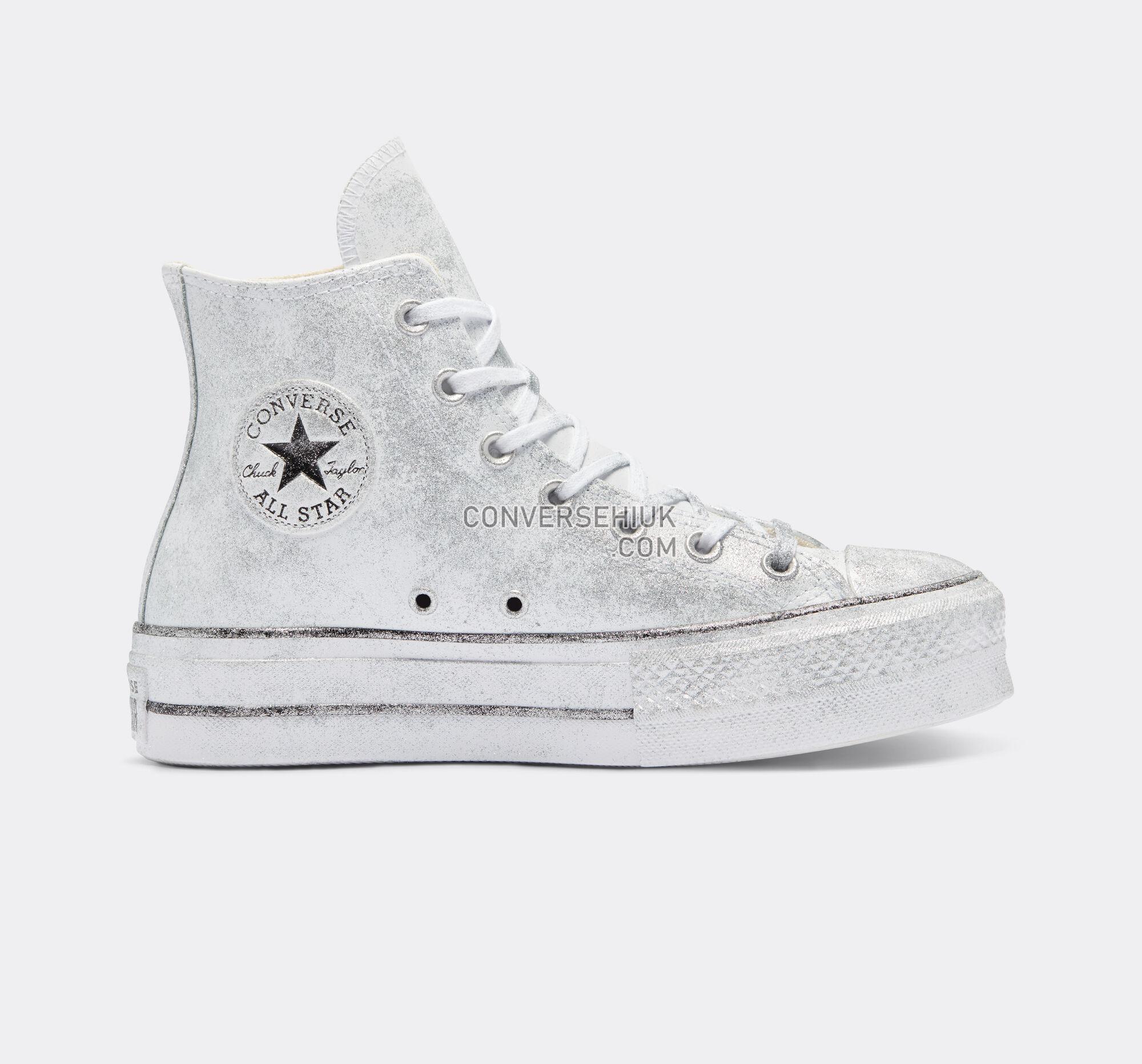 Converse Chuck Taylor All Star Lift Platform Luxe Leather Silver Glitter A05085C Shoes