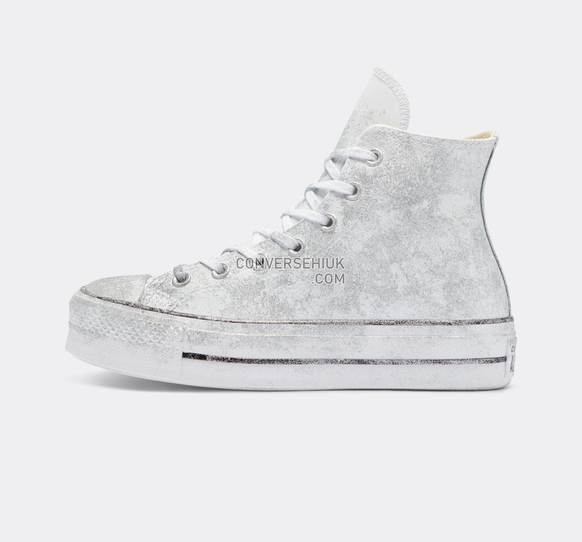 Converse Chuck Taylor All Star Lift Platform Luxe Leather Silver Glitter A05085C Shoes