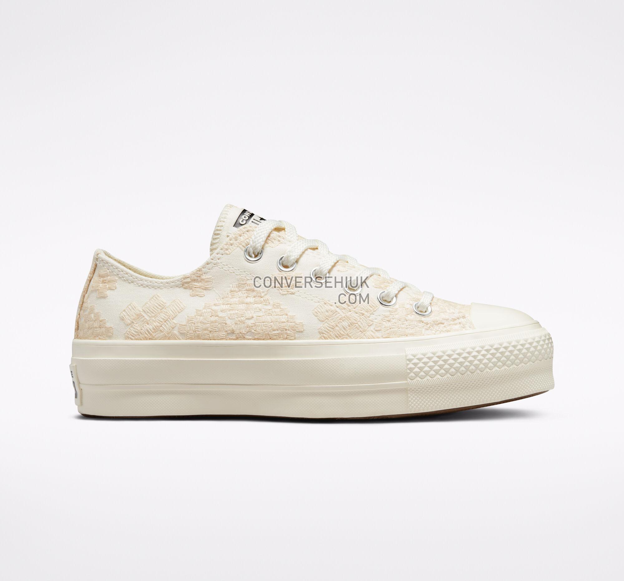 Converse Chuck Taylor All Star Lift Platform Tonal Embroidery Vintage White/Egret/Egret A02225C Shoes