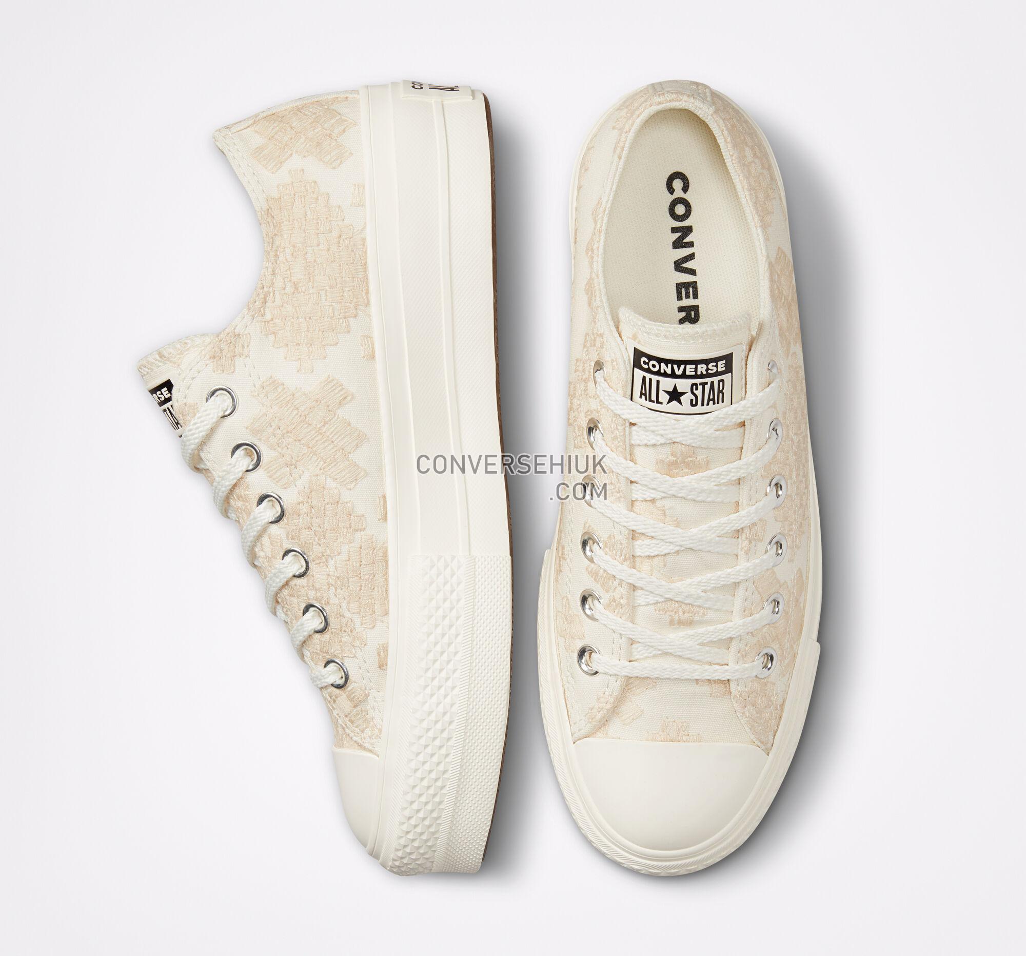 Converse Chuck Taylor All Star Lift Platform Tonal Embroidery Vintage White/Egret/Egret A02225C Shoes