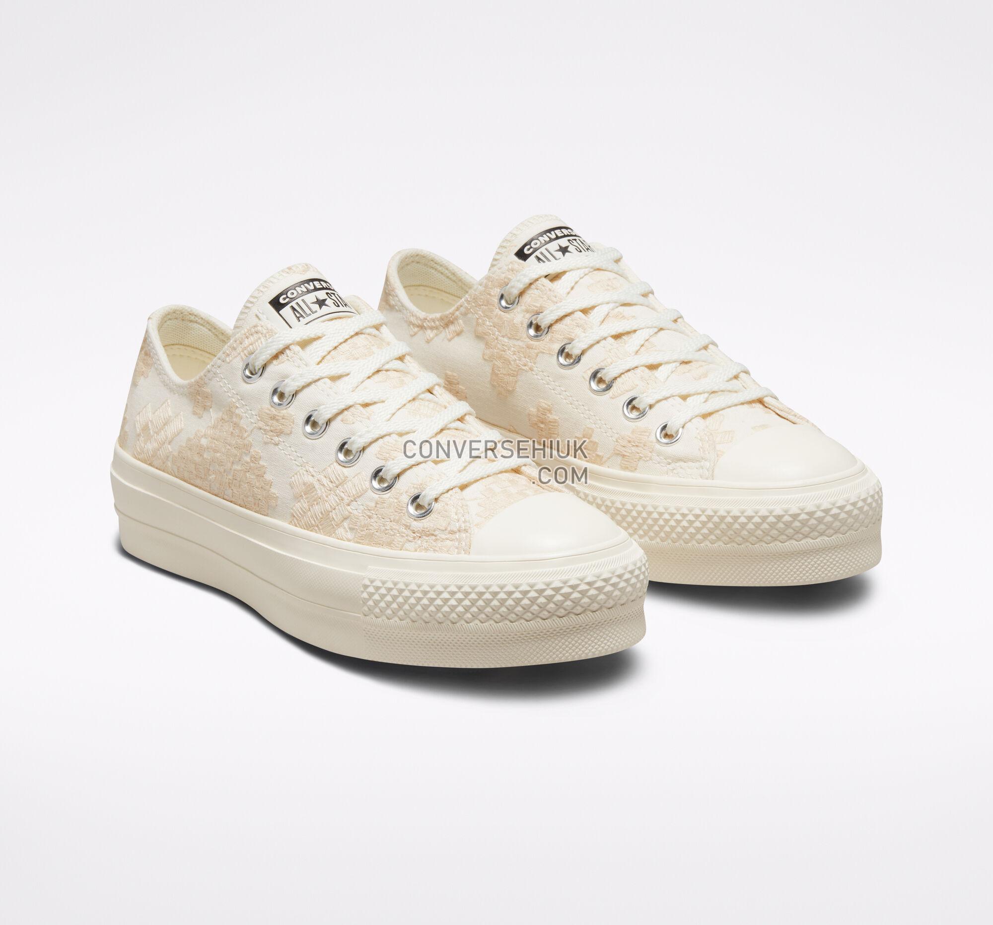 Converse Chuck Taylor All Star Lift Platform Tonal Embroidery Vintage White/Egret/Egret A02225C Shoes