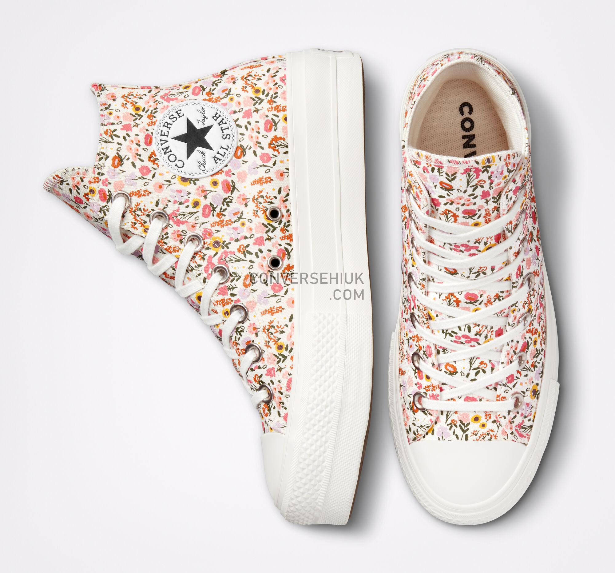 Converse Chuck Taylor All Star Lift Platform Florals Natural Ivory/Terracotta Pink A03341C Shoes