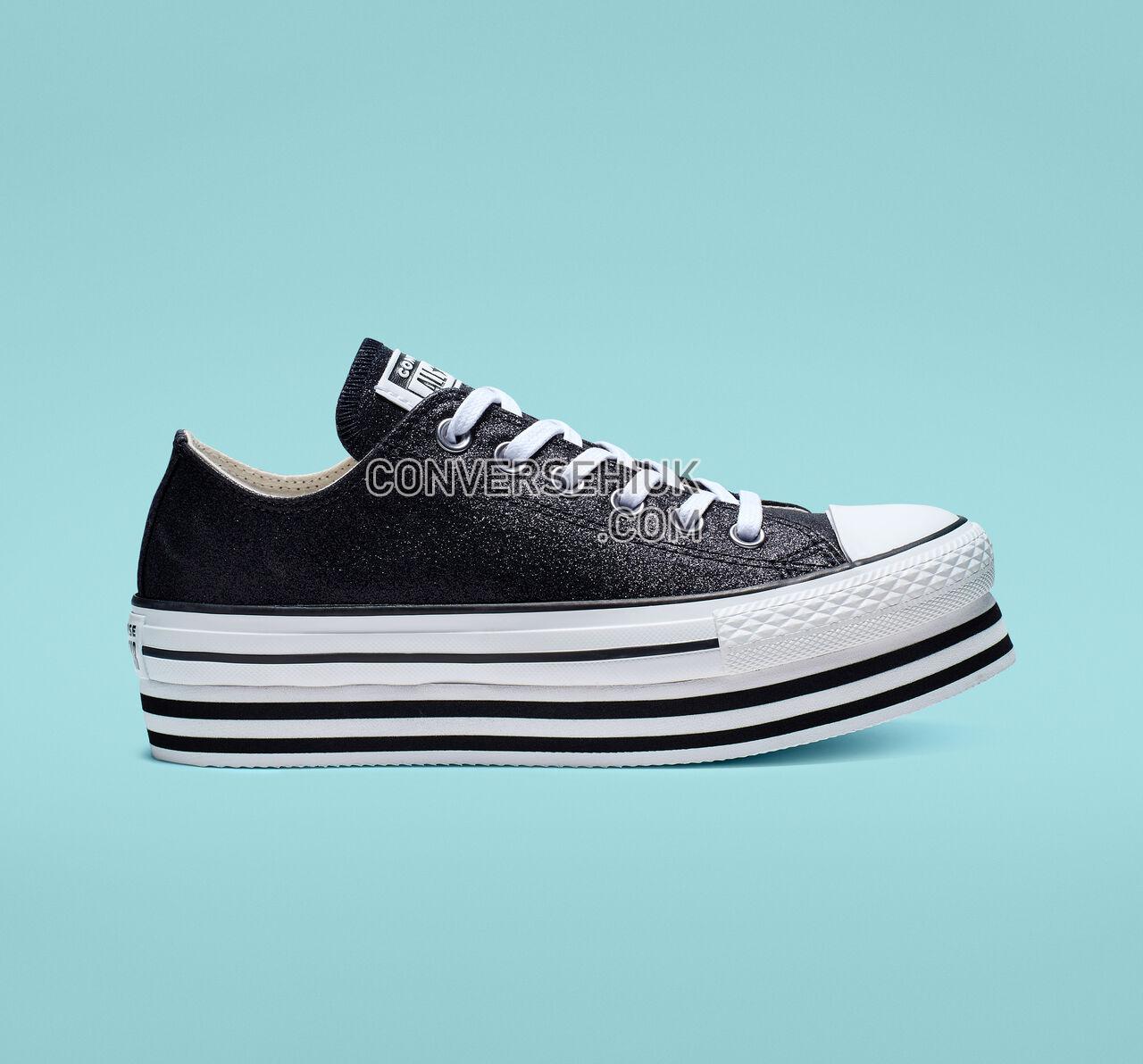 Converse Chuck Taylor All Star Shiny Metal Platform Low Top Black/Black/White 564877C Shoes