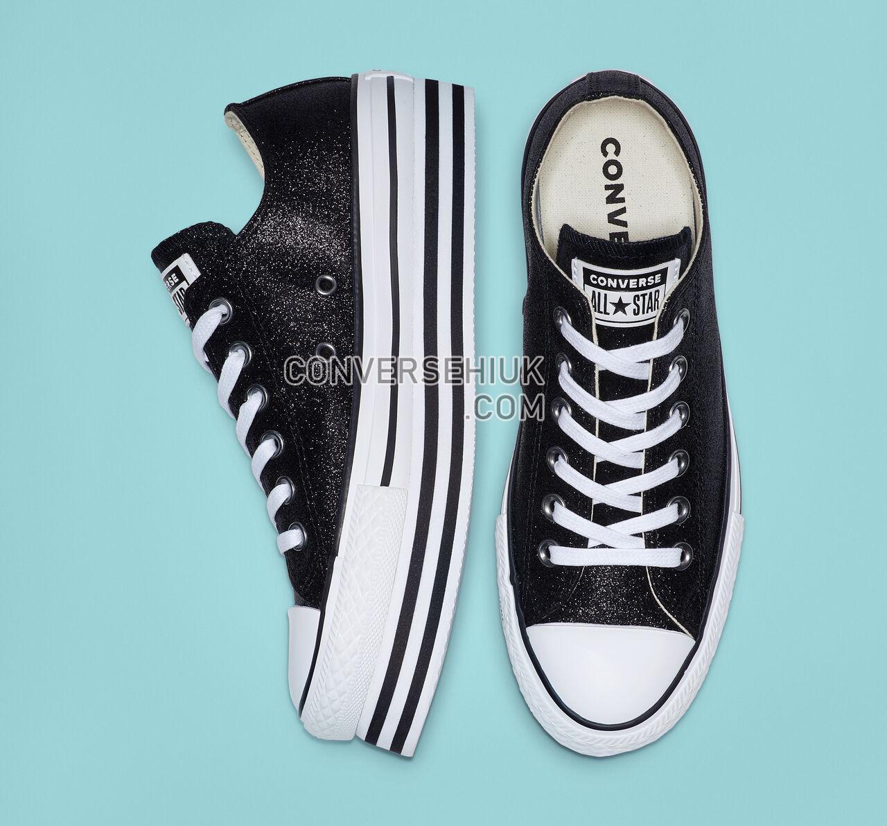 Converse Chuck Taylor All Star Shiny Metal Platform Low Top Black/Black/White 564877C Shoes